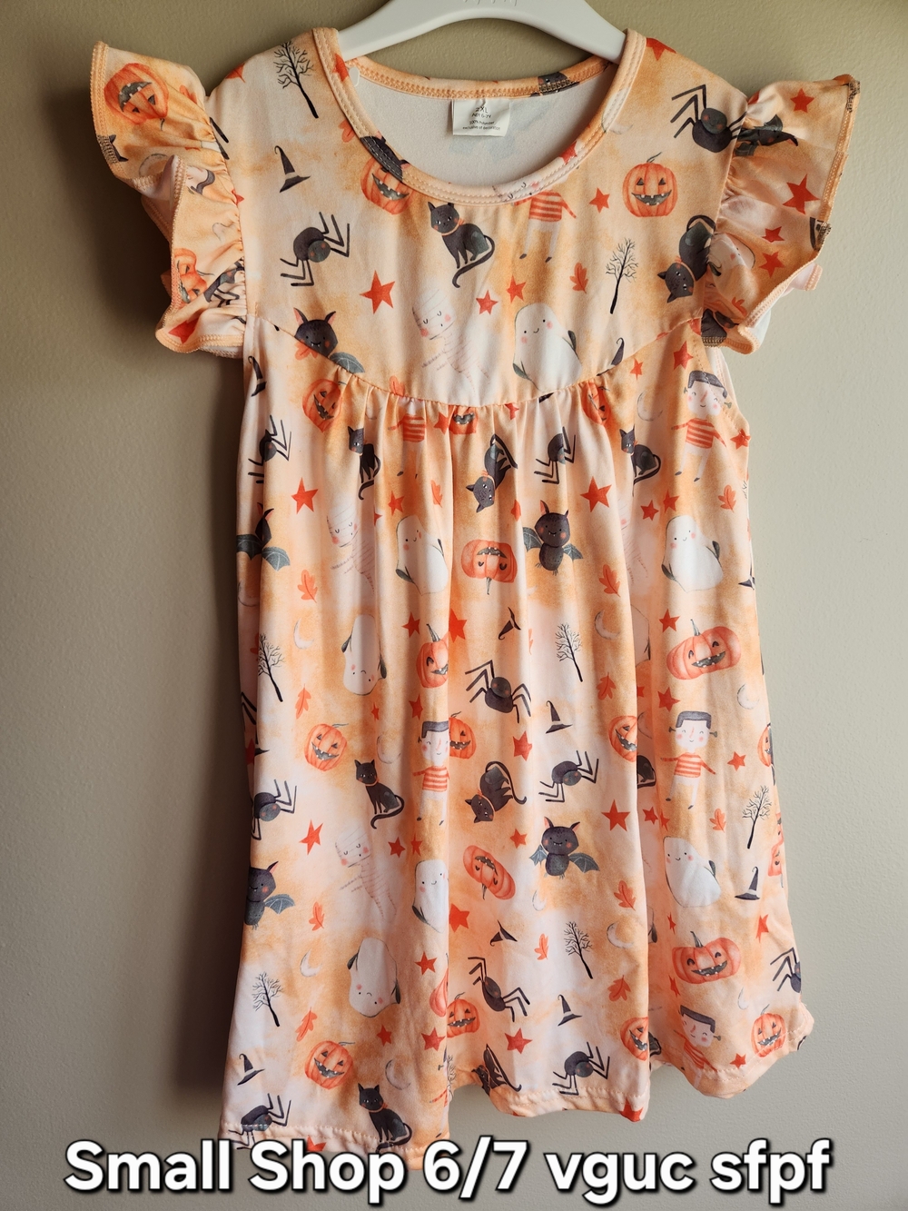 Halloween Print Peach Girls' Dress